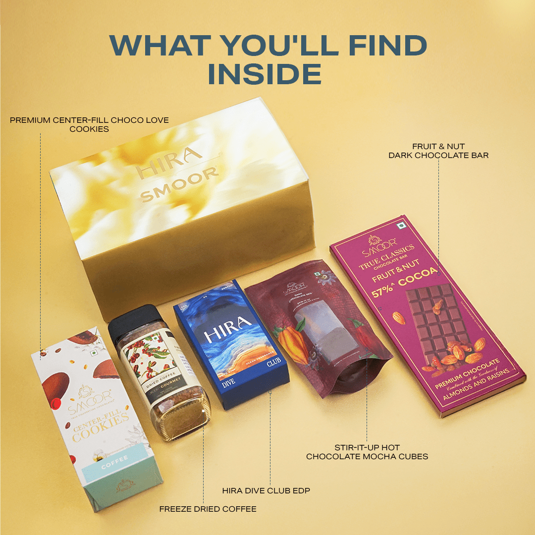 HIRA x SMOOR Gift Hamper for Men – 50ml Dive Club Eau de Parfum with Chocolates & Coffee - HIRA FRAGRANCES