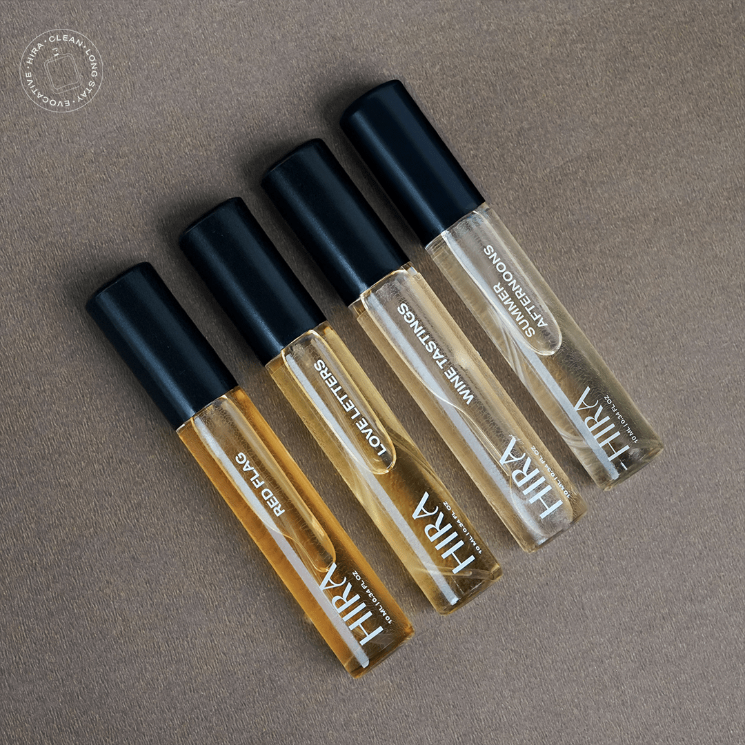 Discovery Set for Her | 4 Premium Fragrances | Love Letters, Wine Tasting, Summer Afternoons, & Red Flag - 4 X 10ML - HIRA FRAGRANCES