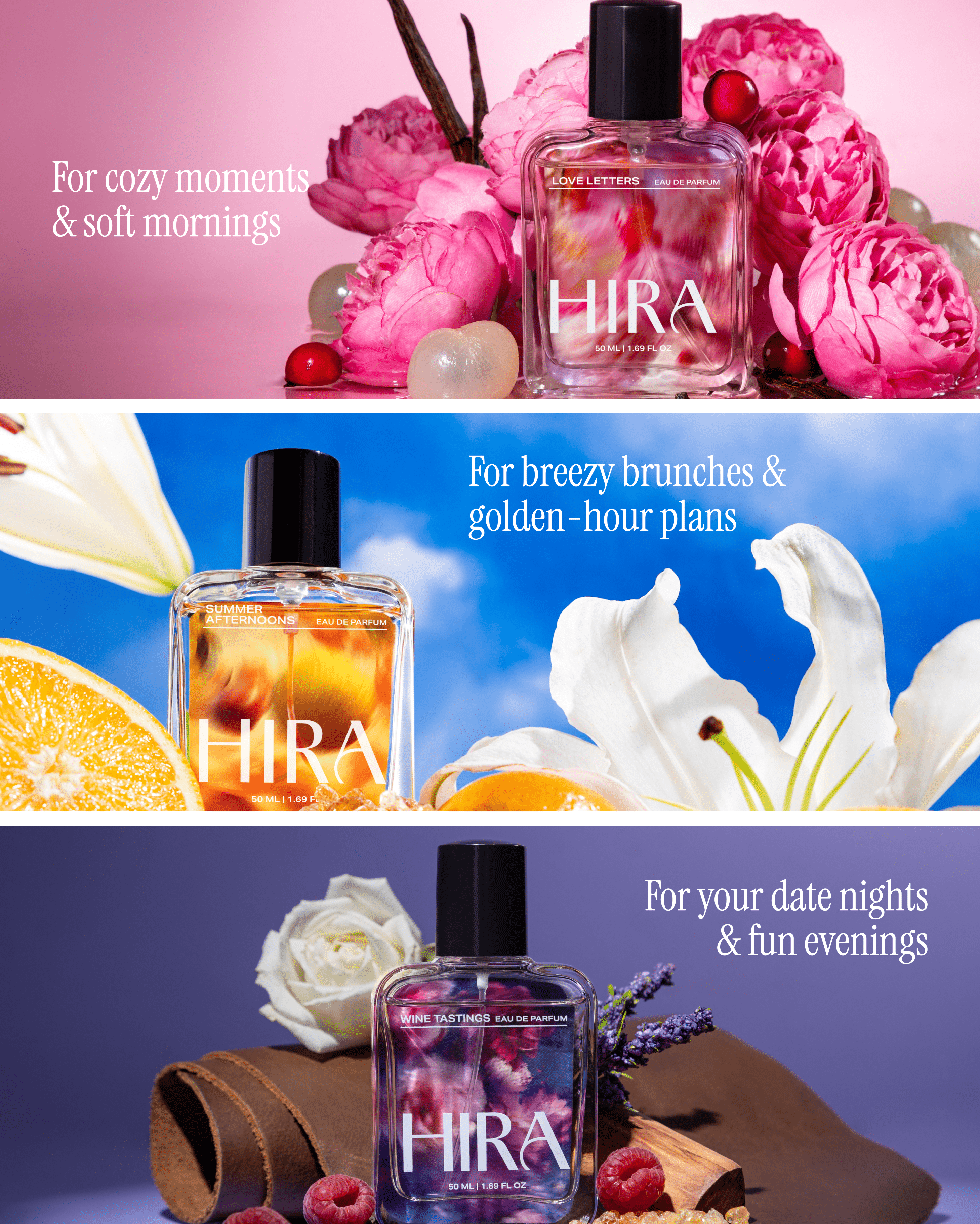 Hira Signature Perfume Collection for Her | Spicy, Citrus & Fruity Floral Notes |3 x 50ml - HIRA FRAGRANCES