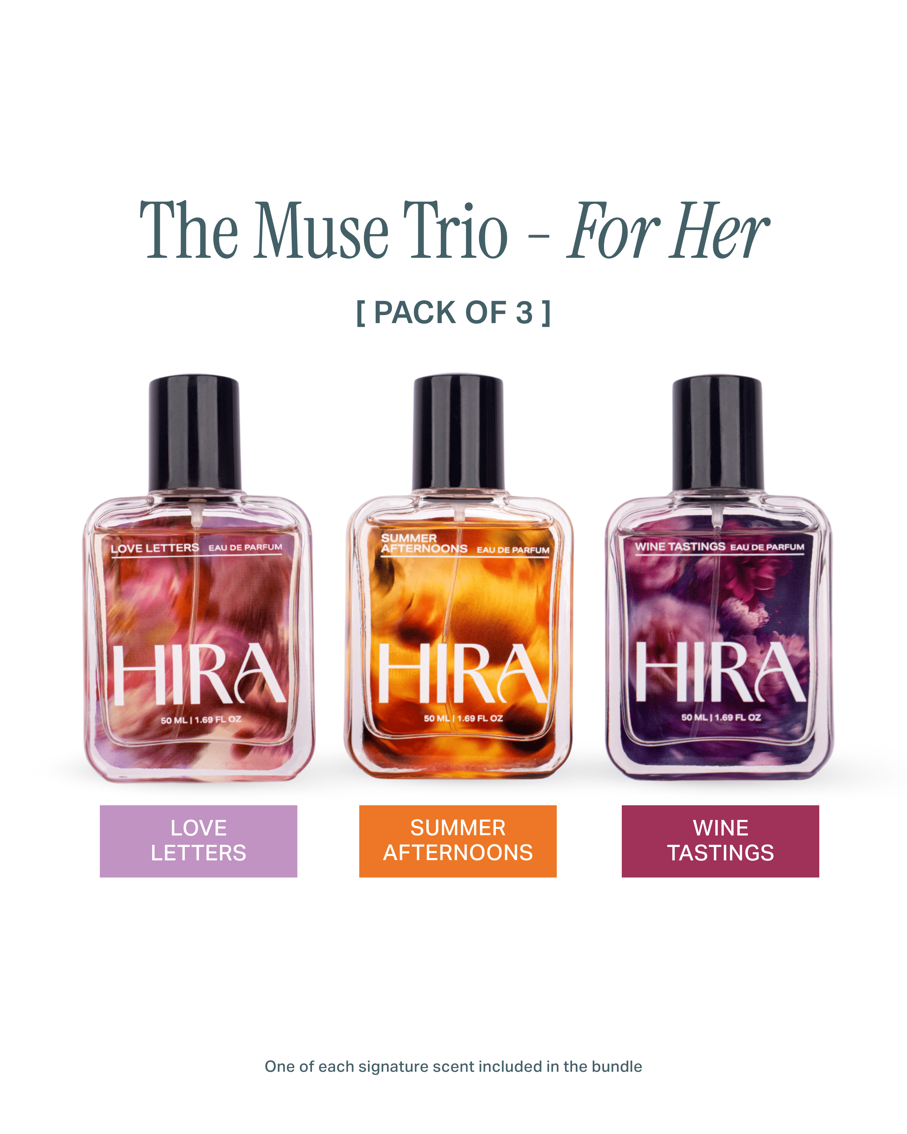 Hira Signature Perfume Collection for Her | Spicy, Citrus & Fruity Floral Notes |3 x 50ml - HIRA FRAGRANCES
