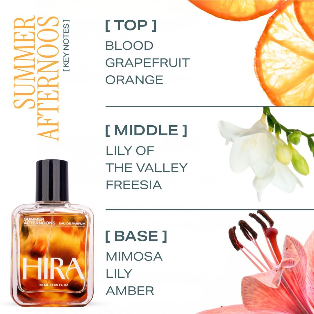 Summer Afternoons Eau De Parfum | Citrus Oriental Long Lasting Perfume for Men and Women - 50ml - HIRA FRAGRANCES