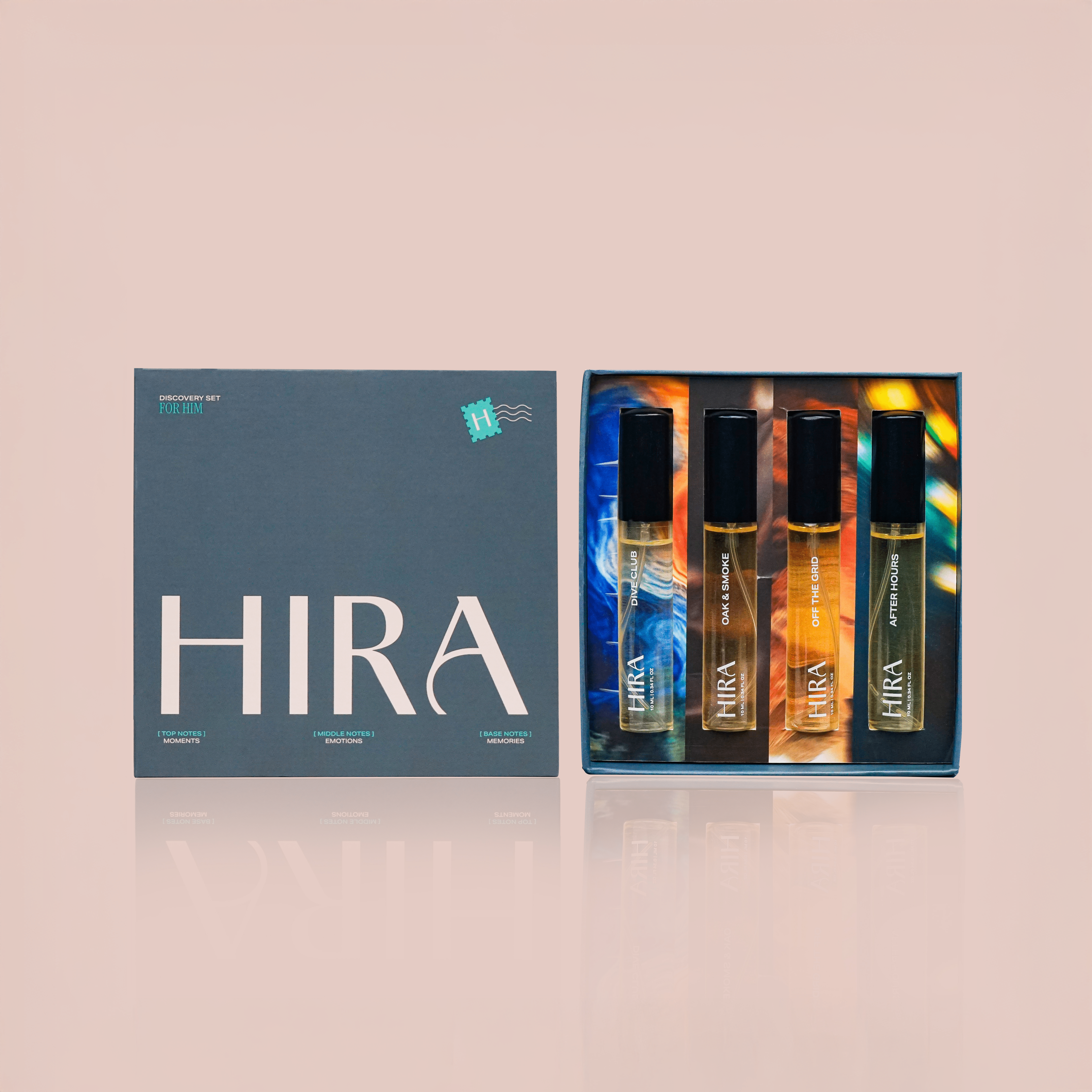 Discovery Set for Him | 4 Premium Fragrances | Dive Club, Oak & Smoke, Off the Grid, & After Hours - 4 X 10ML - HIRA FRAGRANCES
